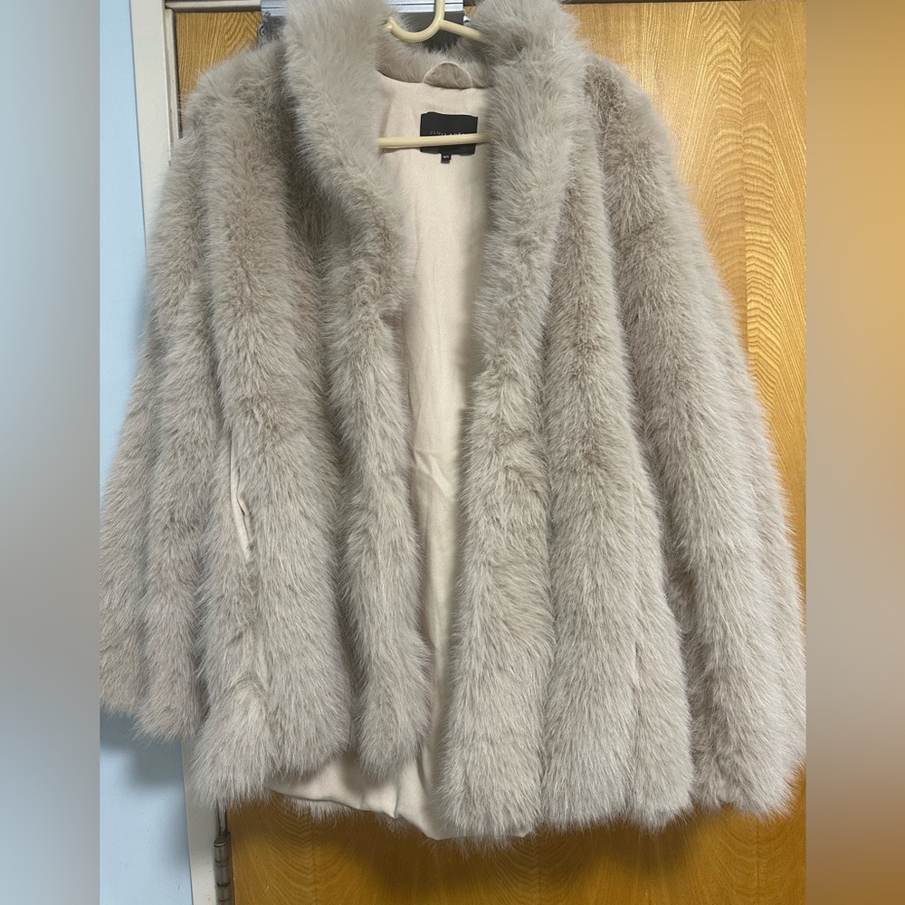 Beige Cropped Manhattan Faux Fur coat.